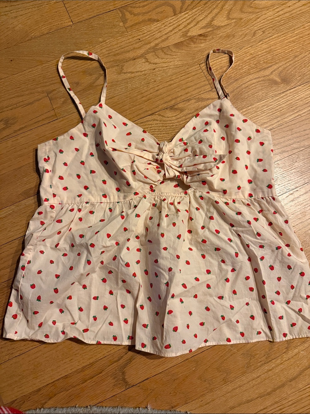 Madewell Cream Cami with Red Strawberry Print and Front Tie